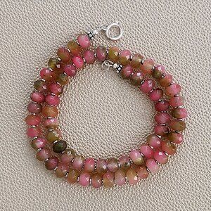 PINK GREEN JADE NECKLACE--16"